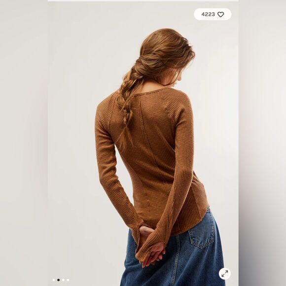 Free People We The Free Passing Thru Layering Tee, Brown, Size S - Picture 2 of 9